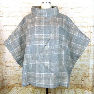 World Market Poncho One Size Cecil Gray Brushed Plaid Funnel Neck Lounge Pocket